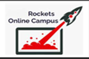 Rocket taking off under words Rockets Online Campus